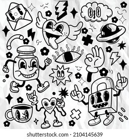 Hand drawn Abstract funny cute Comic characters.illustration for poster, cover, and advertisement. Retro and vintage design illustration.