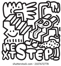 Hand drawn Abstract funny cute Comic characters. aspire to success themed