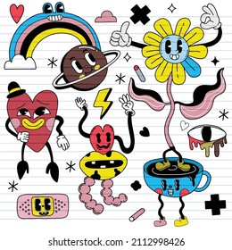 Hand drawn Abstract funny cute Comic characters.illustration for poster, cover, and advertisement. Retro and vintage design illustration.