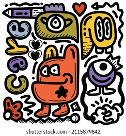 Dibujo mano Resumen graciosos personajes de historietas lindos. temática de cuidado