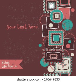 Hand drawn abstract geometric border. Shabby vintage background in ethnic style