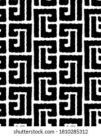Hand Drawn Abstract Geometric Greek Key Shapes Symbols Repeating Vector Pattern Isolated Background