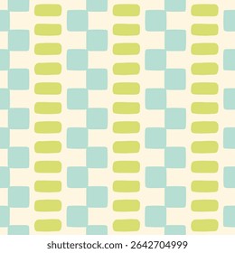 Motif abstrait harmonieux pastel géométrique dessiné à la main. Arrière-plan rétro mosaïque nostalgique à carreaux. Vintage Geo stripe print. Impression de bordure pastel vert, bleu et crème.