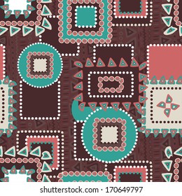 Hand drawn abstract geometric seamless pattern. Vintage background in ethnic style