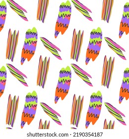 Garabatos abstractos geométricos abstractos a mano sin costuras modernos y coloridos. Patrón de doodle vectorial para papel, tela, libro, cocina, niños.