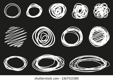 Hand drawn abstract geometric shapes on black. Grungy backgrounds with array of lines. Stroke chaotic patterns. Black and white illustration