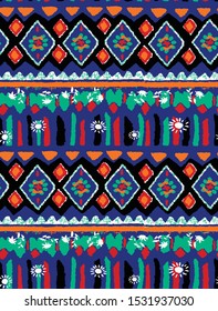 Hand Drawn Abstract Geometric Shapes Tile Ethnic Mexican Seamless Patchwork Vector Pattern