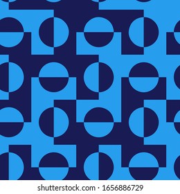 Hand Drawn Abstract Geometric Two Colors Circles Dots Optical Shapes Repeating Vector Pattern