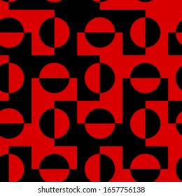 Hand Drawn Abstract Geometric Two Colors Circles Dots Optical Shapes Repeating Vector Pattern