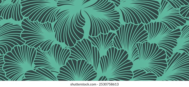 Hand drawn abstract ginkgo leaf seamless pattern.