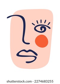 Hand drawn abstract girly face doodle flat icon. Vector illustration