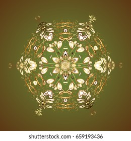 Hand drawn abstract golden snowflakes. Template for cover, poster, t-shirt or fabric. Vector winter illustration in colors.