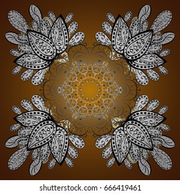 Hand drawn abstract golden snowflakes. Template for cover, poster, t-shirt or fabric. Vector winter illustration in brown colors.