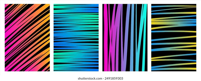 Hand drawn abstract gradient rectangle striped text backgrounds set, collection. Diagonal, horizontal, vertical irregular hatching, freehand stripes, strokes, streaks, straight dynamic artistic lines.