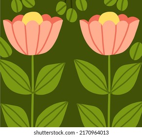 Hand drawn abstract graphic clip art illustration vector background poster of composition with abstract boho garden nature shapes,blossom flowers,leaves and berries.Modern botanical garden design.