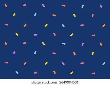A hand drawn abstract graphic pattern with dark blue background, colourful packaging, decoration illustration hand