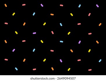 A hand drawn abstract graphic pattern with black background, colourful packaging, decoration illustration hand drawn print ads, event business, carnival