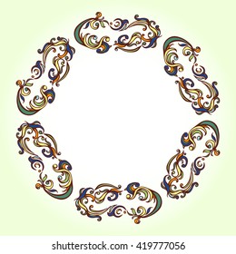 Hand drawn abstract green round frame. Decorative element. 
