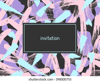 Hand drawn abstract grunge invitation card. Background painted with ink.