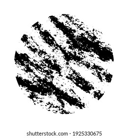 Círculo vectorial de grunge abstracto dibujado a mano con garabatos de carbón o tinta hechos con pincel rugoso en color monocromo negro como elemento de diseño texturizado. Aislado sobre un fondo blanco.
