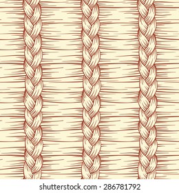 hand drawn abstract hair braid vector seamless pattern