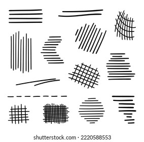 Hechos abstractos dibujados a mano. Doodles negros rápidos en blanco. Dibujo de lápiz a mano libre. Ilustración en blanco y negro