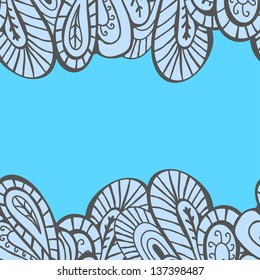 Hand drawn abstract horizontal seamless border in turquoise tones