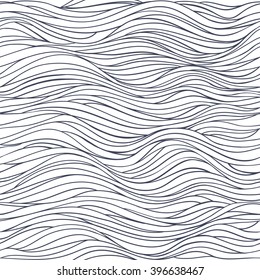 Hand drawn abstract 
horizontal wave vector seamless pattern, can use for coloring book