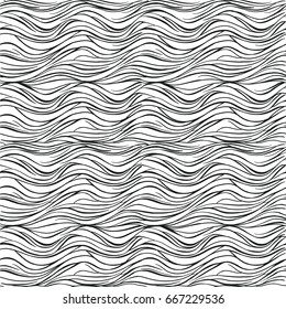 Hand drawn abstract 
horizontal wave vector seamless pattern, can use for coloring book.