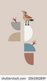 Hand drawn abstract illustration with bird.