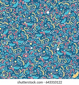 hand drawn abstract indian textile ornament. Vector illustration. Blue colors