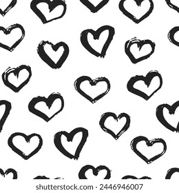 Hand drawn abstract ink hearts vector seamless pattern