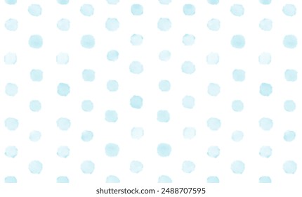 Hand Drawn Abstract Irregular Geometric Seamless Pattern. Pastel Blue Brush Polka Dots on a White Background. Simple Watercolor Endless Vector Print. Repeatable Dotted Background. RGB.