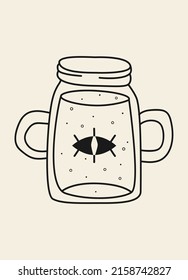 Hand drawn abstract jar with the Moon in modern, trendy colors, taro cards and boho concept, minimalism art, vector illustration