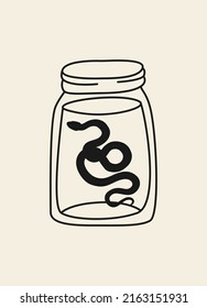 Hand drawn abstract jar with the snake in modern, trendy colors, taro cards and boho concept, minimalism art, vector illustration