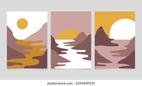 Hand drawn abstract landscape covers collection