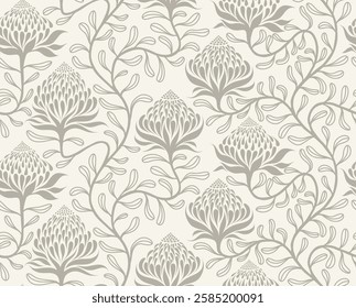 Hand drawn abstract leaf and flower organic seamless pattern. black floral leaves geometric pattern on white background. flower pattern. floral pattern.