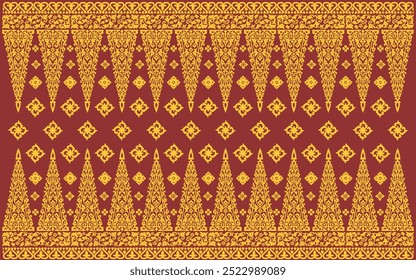 Dibujado a mano hojas y flores abstractas Arte textil Batik popular en Malasia e Indonesia. Motivo de color amarillo con fondo marrón para tela, textil, Fondo de pantalla, decoración del hogar. Ilustración vectorial