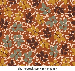 Hand Drawn Abstract Leaves and Geometric Circles Seamless Vector Pattern
