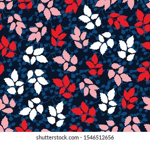 Hand Drawn Abstract Leaves and Geometric Circles Seamless Vector Pattern