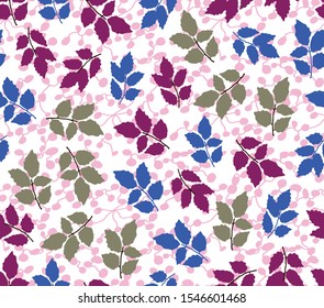 Hand Drawn Abstract Leaves and Geometric Circles Seamless Vector Pattern
