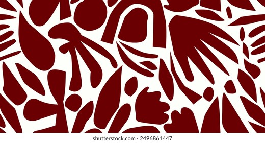 Hand Drawn Abstract Leaves Seamless Texture. Vector Minimal Grunge Pattern with Aesthetic Creative Shapes, Contemporary Textures Monochrome Color. Abstract Form Pattern Design