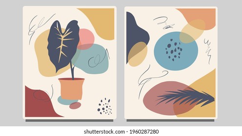 hand drawn abstract leaves and various simple minimalist shapes suitable for backgrounds, wall displays, etc.