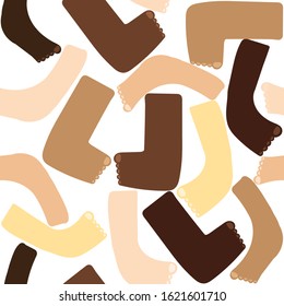 Hand drawn abstract legs, various shapes, different skin colors, doodle objects, modern trendy vector style, seamless pattern