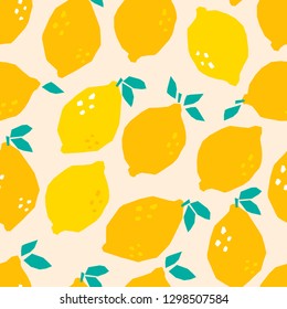 Hand drawn abstract lemons. Colored vector seamless pattern, Pink background