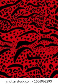 Pistas de cebra de leopardo negro dibujadas a mano Combinación de formas de piel de animales mosaicos y puntos Patrón vectorial de repetición geométrica Fondo aislado  