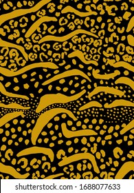 Hand Drawn Abstract Leopard Cheetah Zebra Stripes Mixed Mosaic Animal Skin Shapes and Dots Geometric Repeat Vector Pattern Isolated Background  