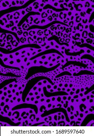 Hand Drawn Abstract Leopard Cheetah Zebra Stripes Mixed Mosaic Animal Skin Shapes and Dots Geometric Repeat Vector Pattern Isolated Background  