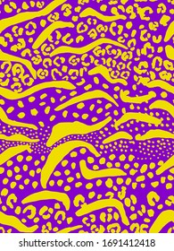 Hand Drawn Abstract Leopard Cheetah Zebra Stripes Mixed Mosaic Animal Skin Shapes and Dots Geometric Repeat Vector Pattern Isolated Background  