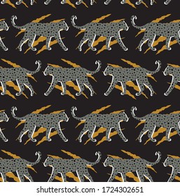 Hand Drawn Abstract Leopard Cheetah with Animal Skin Texture Repeating Vector Pattern Isolated Background